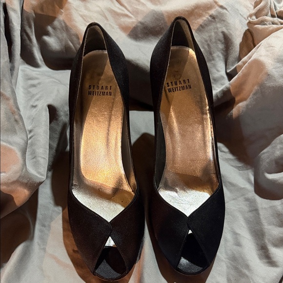 Stuart Weitzman Elegant Black Peep-Toe Heels - Picture 1 of 9